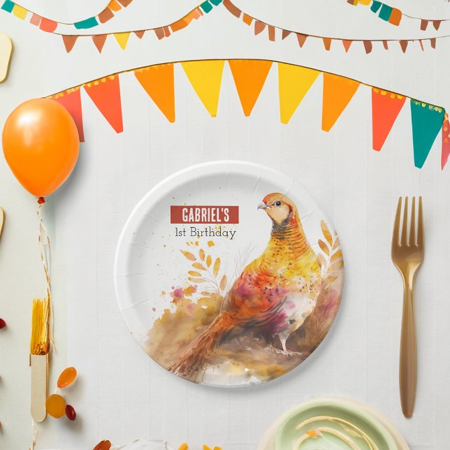 Autumn Pheasant Personalized Birthday Paper Plate (Creator Uploaded)