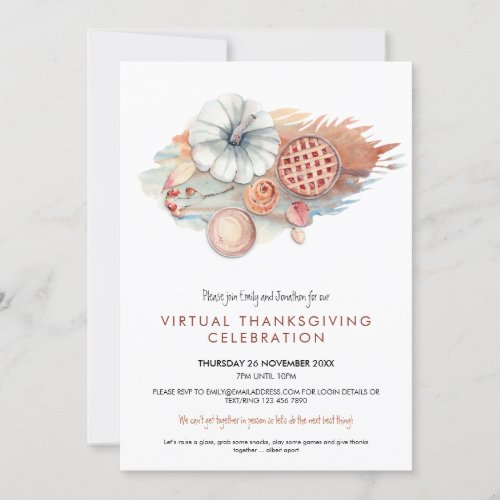 Autumn Pie Pumpkin Virtual Thanksgiving Party Invitation