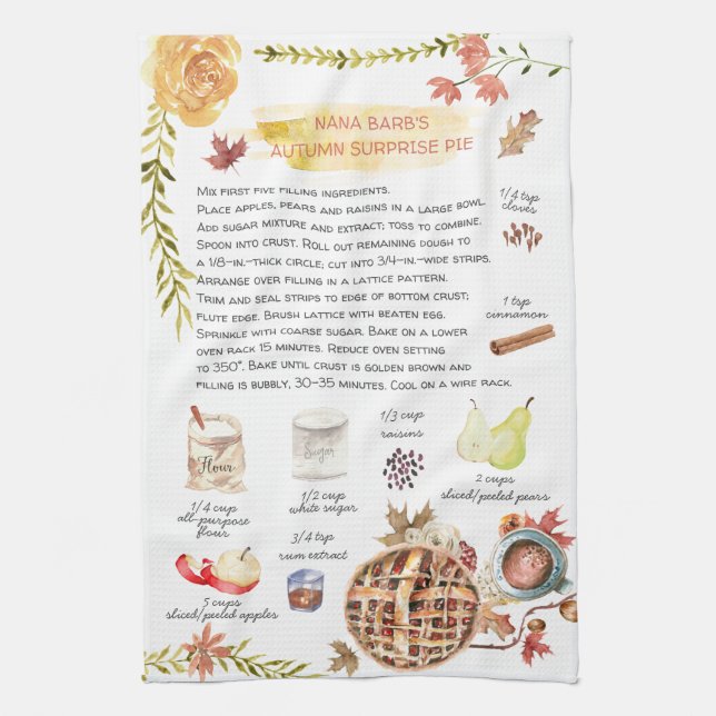 Autumn Pie | Watercolor Recipe Heirloom Kitchen Towel (Vertical)