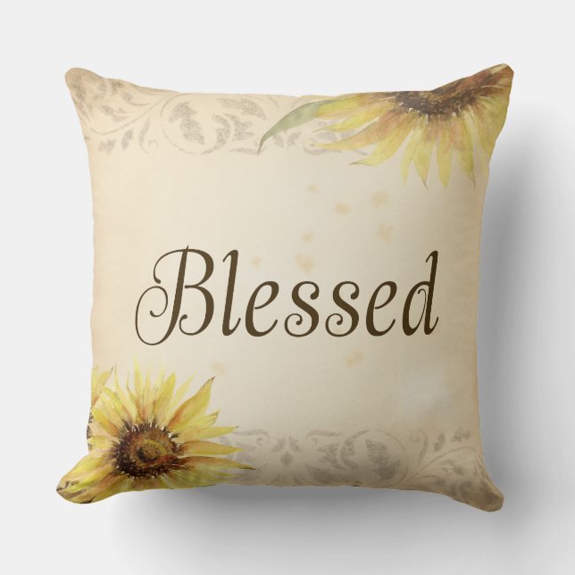 Autumn Pillow- Blessed- Square Throw Pillow (Front)