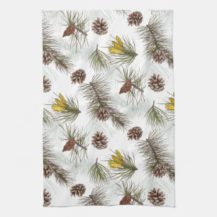 Autumn Pine Cones Kitchen Towel