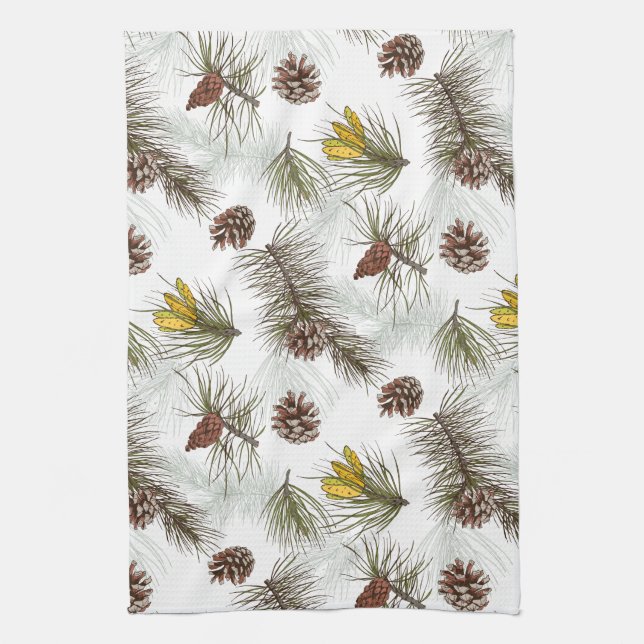 Autumn Pine Cones Kitchen Towel (Vertical)