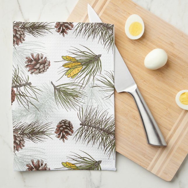 Autumn Pine Cones Kitchen Towel (Quarter Fold)