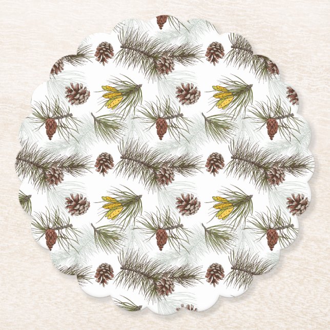 Autumn Pine Cones Paper Coaster (Front)