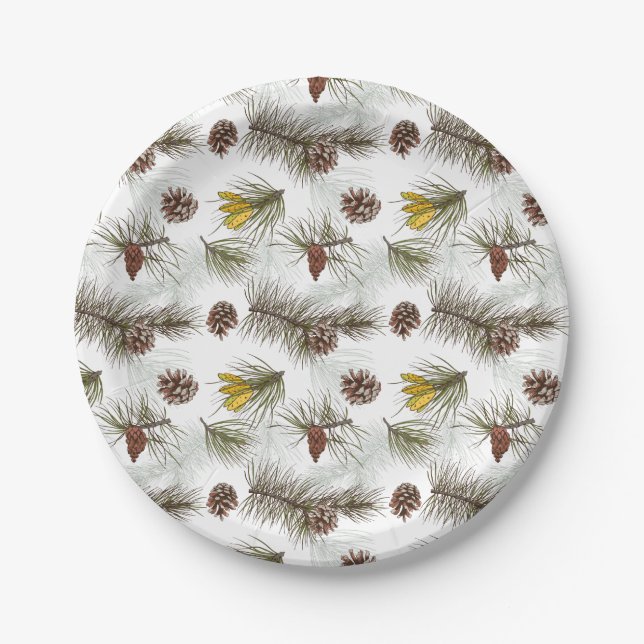 Autumn Pine Cones Paper Plates (Front)