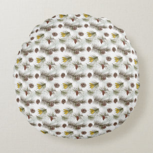 Autumn Pine Cones Round Pillow