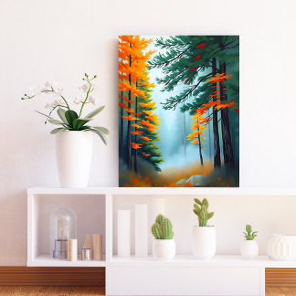 Autumn Pine Forest Mist Wall Art