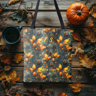 Autumn Pinecone Leaves Tote Bag Rustic Fall 