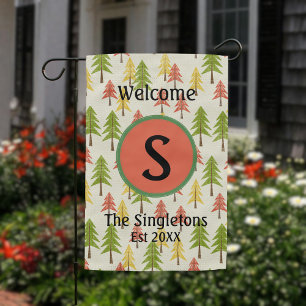 Autumn Pines Monogram Garden Flag