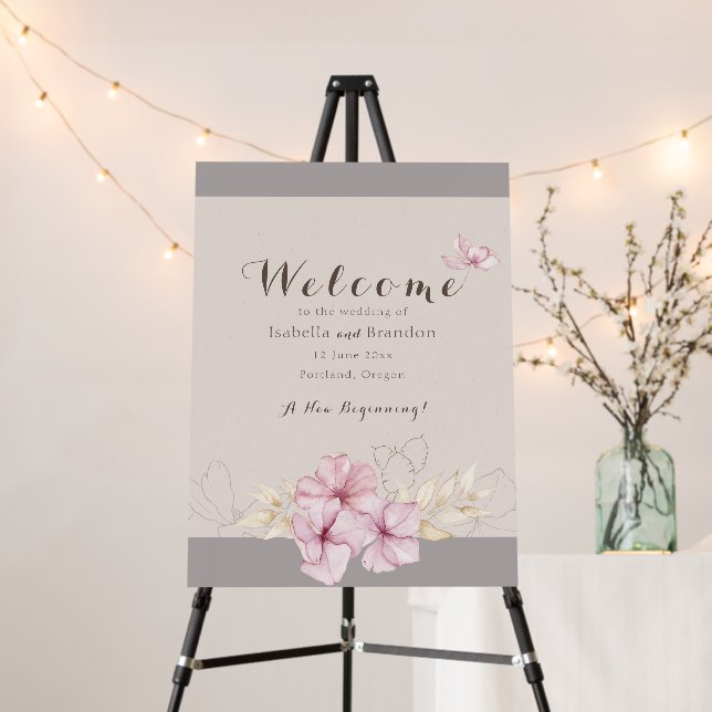 Autumn Pink Blossom Welcome Sign (In Situ (Stand))