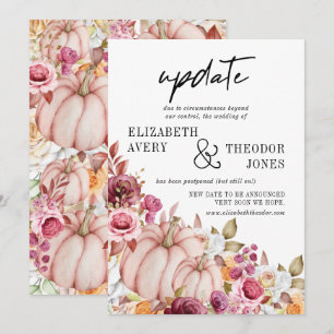 Autumn Pink Burgundy Pumpkin Floral Wedding Update Invitation