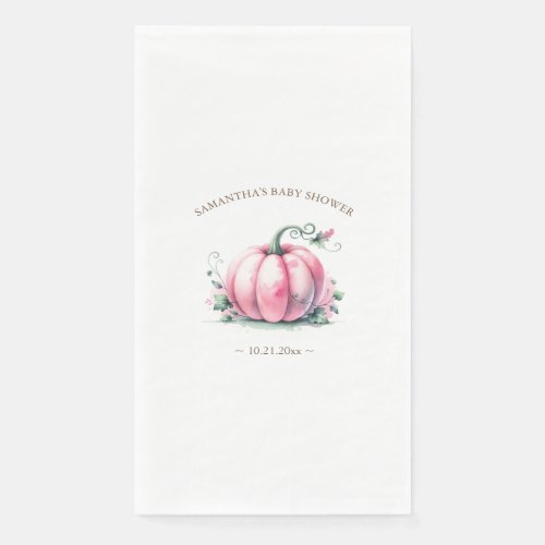 Autumn Pink Pumpkin Baby Shower Personalized Paper Guest Towels