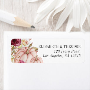Autumn Pink Pumpkin Floral Wedding Return Address Label