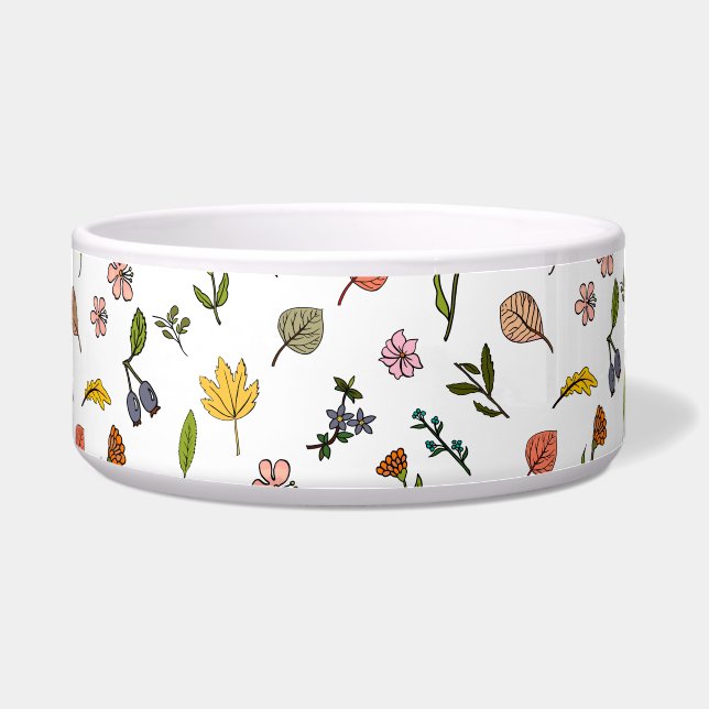 autumn pink red and yellow flowers and leaves bowl (Front)