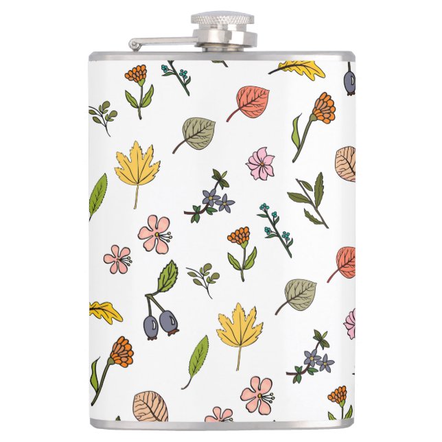 autumn pink red and yellow flowers and leaves flask (Front)