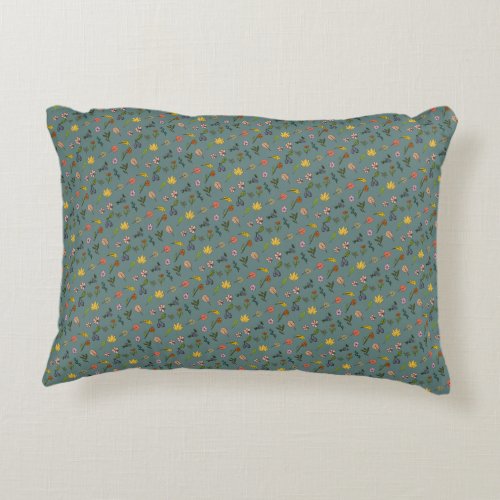 autumn pink red yellow flowers and leaves green accent pillow