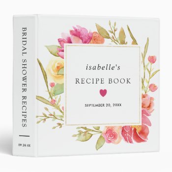 Autumn Pink Rose Floral Bridal Shower Recipe Book 3 Ring Binder by Celebrais at Zazzle