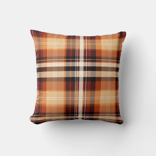 Autumn Plaid Cozy Fall Pattern Design Throw Pillow