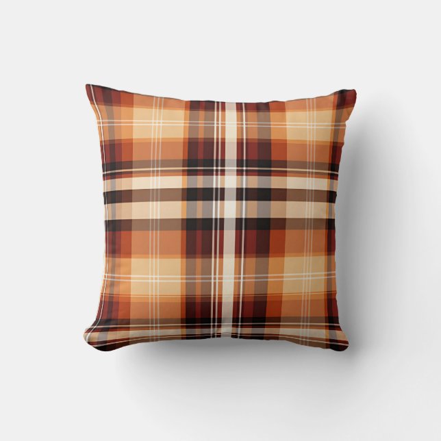 Autumn Plaid Cozy Fall Pattern Design Throw Pillow (Front)