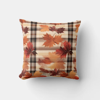 Autumn Plaid Cozy Fall Pattern Design Throw Pillow