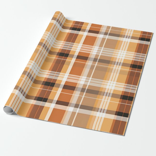 Autumn Plaid Cozy Fall Pattern Design Wrapping Paper (Unrolled)