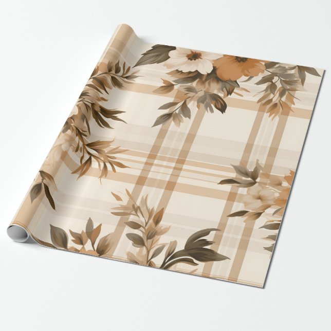 Autumn Plaid Cozy Fall Pattern Design Wrapping Paper (Unrolled)