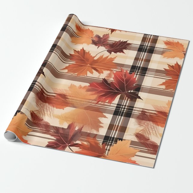 Autumn Plaid Cozy Fall Pattern Design Wrapping Paper (Unrolled)