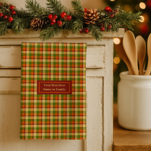 Autumn Plaid Dish Towel Custom Name Thanksgiving
