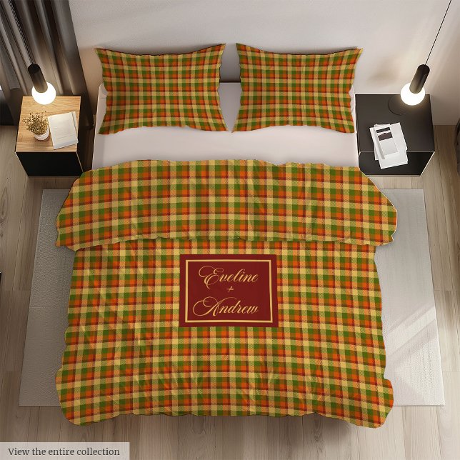 Autumn Plaid Duvet Cover Rustic Farmhouse Monogram (Autumn Plaid Duvet Cover Rustic Farmhouse Monogram)