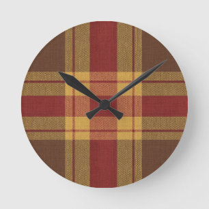Autumn Plaid Faux Fabric Clock