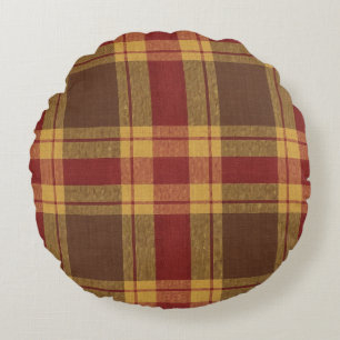 Autumn Plaid Faux Fabric  Round Pillow