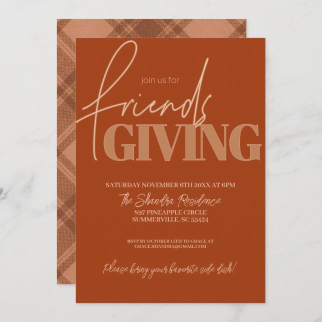 Autumn Plaid Friendsgiving Invitation (Front/Back)