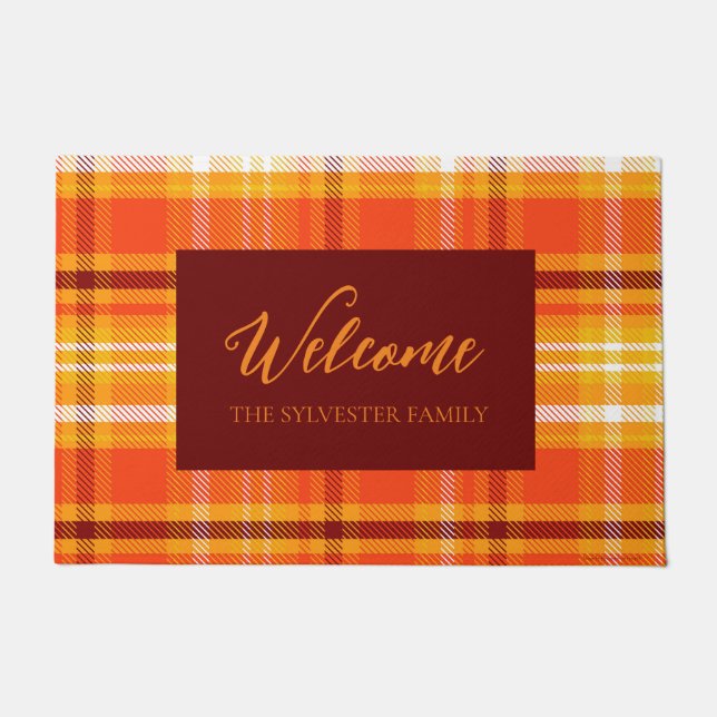 Autumn Plaid Home Decor Fall Season Doormat (Front)