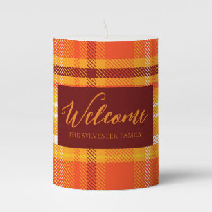 Autumn Plaid Home Decor Fall Season Pillar Candle