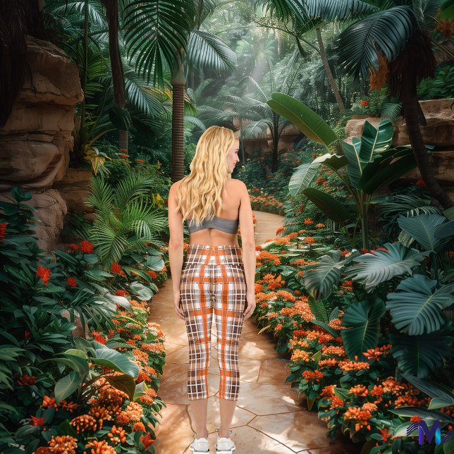 Autumn Plaid in Orange and Brown – Custom Text Capri Leggings (Creator Uploaded)