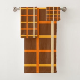 Autumn Plaid Pattern in Orange Green and Brown Bath Towel Set