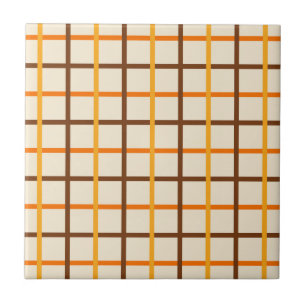 Autumn Plaid Pattern in Orange Green and Brown Ceramic Tile