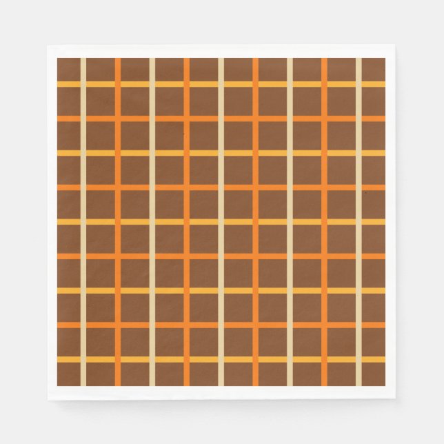Autumn Plaid Pattern in Orange Green and Brown Napkins (Front)