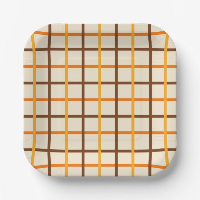 Autumn Plaid Pattern in Orange Green and Brown Paper Plates (Front)