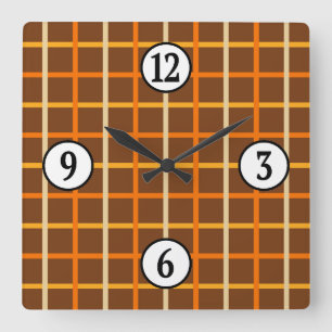 Autumn Plaid Pattern in Orange Green and Brown Square Wall Clock