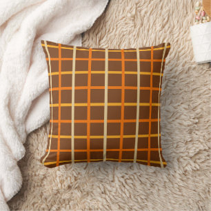 Autumn Plaid Pattern in Orange Green and Brown Throw Pillow