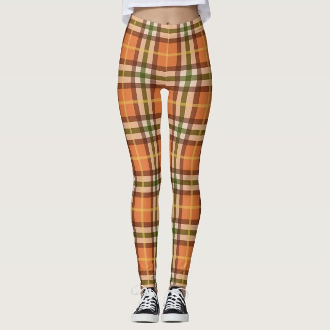 Autumn Plaid Pattern Leggings (Front)