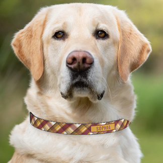 Autumn Plaid Pattern Red Yellow Green Fall Tartan Pet Collar