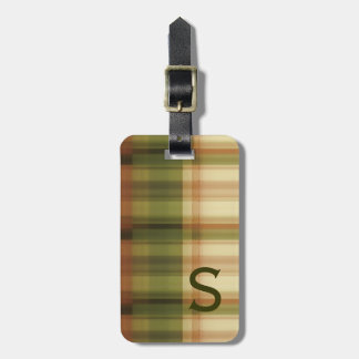 autumn plaid  pattern   with monogram luggage tag