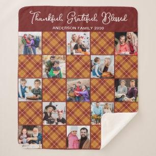 Autumn Plaid Personalized Unique 13 Photo Collage  Sherpa Blanket