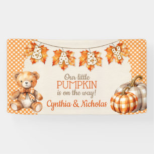Autumn Plaid Teddy Bear Pumpkin Leaves Banner