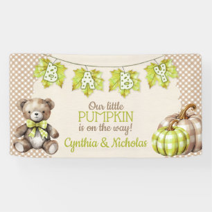 Autumn Plaid Teddy Bear Pumpkin Leaves Banner