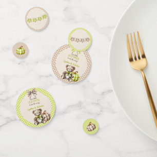 Autumn Plaid Teddy Bear Pumpkin Leaves Confetti