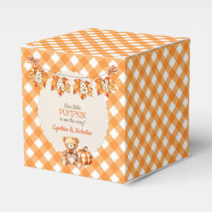 Autumn Plaid Teddy Bear Pumpkin Leaves Favor Boxes