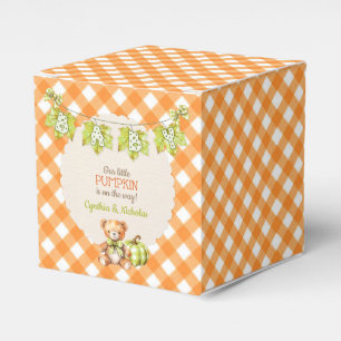 Autumn Plaid Teddy Bear Pumpkin Leaves Favor Boxes